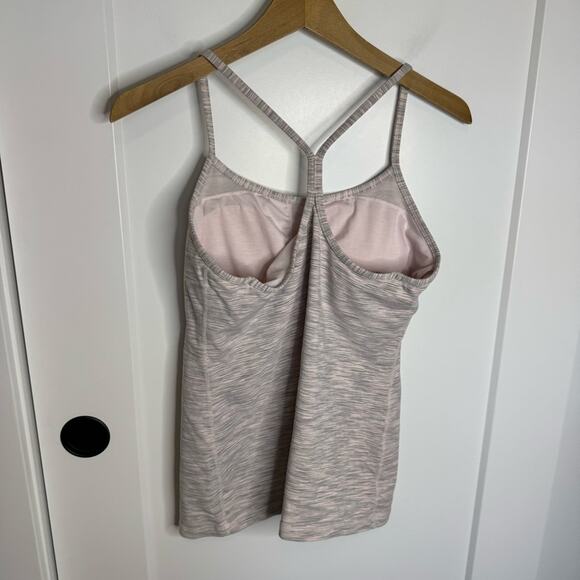 Lululemon Power Y Tank Top Racerback Heather Pink Grey Shelf Bra Size 10 - Picture 3 of 5